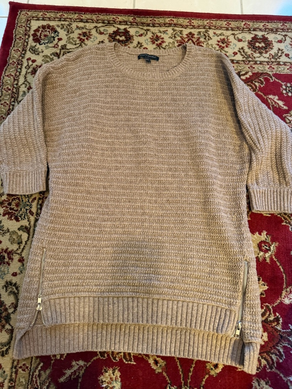 Banana Republic Cozy Textured Knit Sweater with Side Zippers - Tan